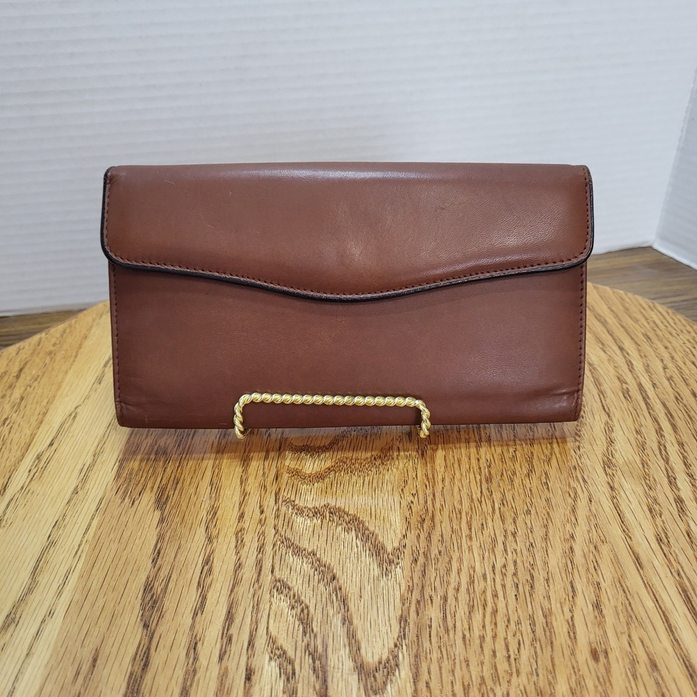 VTG Buxton Velvet Touch Cowhide Exterior Wallet Brown Leather Kiss Lock Change